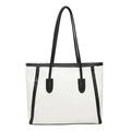 Vintage contrast color white tote bag with black shoulder straps and large capacity - No Pendant / Black