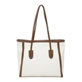 Retro white and brown contrast color tote bag with large capacity - No Pendant / White