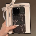 Custodia iPhone nera glitterata con tre fiocchi d'argento 3D e protezione antiurto - Goccia di Colla Glitter Fiocco (Nero) / iPhone 7/8/SE 2020