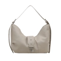 Chic beige PU leather crescent hobo bag with silver star rivets and adjustable strap - Off White