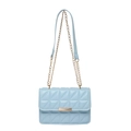 Elegante borsa a tracolla trapuntata azzurra con fibbia dorata e catena metallica - Blu