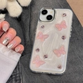 Close-up of pink butterfly smartphone case with rhinestones and glitter finish - Pink Butterfly (Electroplated Frame-White Glitter) / iPhone 7/8/SE 2020