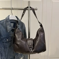 Vintage donkerbruine hobo-crossbodytas van kunstleer met zilveren stergespen - Bruin