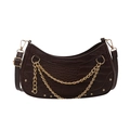 Retro dark brown crocodile pattern crescent bag with dual gold chain and adjustable strap - Brown