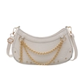 White faux crocodile leather crescent bag with golden chain and rivet details - White