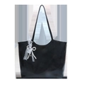 Grande borsa tote nera con ciondolo a fiocco in pizzo e spalline sottili - Nero Con Pendente