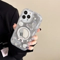Coque iPhone miroir avec fleurs perles et papillon 3D pour femmes élégantes - iPhone 7/8/SE 2020 / Gris Argent