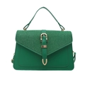 Green textured PU leather tote bag with glitter flap and gold buckle detail - Sequin Patchwork Handheld Crossbody Style / Green