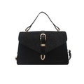 Elegante borsa a mano nera con pannello glitter e chiusura con fibbia a U dorata - Nero