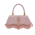 Pink woven sequin handbag with wavy base and gold double S logo with tassel - Pink