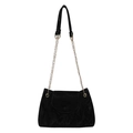 Large capacity black chain shoulder bag with pleated faux leather for women's daily commute - Black