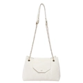Chic off-white marbled shoulder bag with gold chain strap and elegant round buckle - White