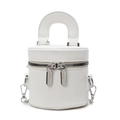 Minimalistische witte cilindrische mini leren crossbodytas met dubbele rits en ketting - Broken Wit