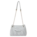 Silver wrinkled texture chain shoulder bag with metallic finish and gold hardware details - Gray