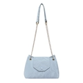 Ice blue crossbody bag with pleated texture and golden chain strap for women - Blue