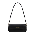 Sleek black patent leather underarm bag with gold lettering and minimalist design - Black