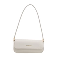 Minimalist cream white leather baguette bag with long shoulder strap and gold lettering - White