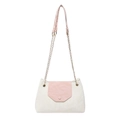 Minimalistische Schultertasche in Beige und Rosa mit Goldkette und Sechskantklappe - Rosa und Weiß