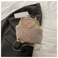 Sac rétro en dentelle crème avec broderie papillon 3D et bandoulière chaîne dorée - Rose