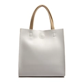 Bolso tote vertical blanco con asas marrones y cierre magnético de estilo cuero - Blanco