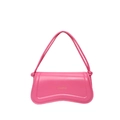 Pink minimalist faux leather shoulder bag with gold lettering and wavy base design - Rose Red