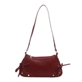 Deep red crescent underarm bag with sweet double bow accents and silver metal studs - Red