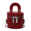 Dark red bucket bag with white contrast stitching and silver hardware in variant style - Burgundy