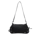 Black vegan leather baguette shoulder bag with silver studs and ribbon bow details - Black