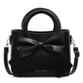 Sac seau noir doux pour femmes avec grand nœud décoratif et bandoulière à poignée - Noir