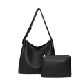 Minimalist black tote bag set with a large hobo shoulder bag and matching inner pouch - Black