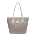 Bolso tote minimalista de lona beige con asas de cuero blanco y gran capacidad para mujer - Blanco Roto