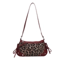 Leopard print crossbody bag with deep red leather trim and side ribbon details - Leopard Red