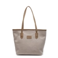 Bolso tote grande minimalista en lona de contraste con asas de cuero marrón para mujer - Caqui