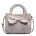 Sac à main élégant blanc cassé avec nœud papillon et poignée ronde chic - Blanc Cassé