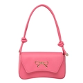 Bolso de hombro minimalista rosa con lazo dorado y acabado en cuero suave - Rosa