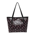 Borsa tote con stampa floreale e farfalle, finitura mogano scuro con ampi doppi manici - Stile Fiocco