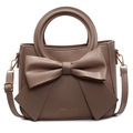 Sac fourre-tout marron en similicuir avec un grand nœud et des poignées rondes élégantes - Kaki
