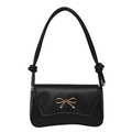 Bolso baguette negro con hebilla de lazo dorado y correa de hombro con nudos - Negro