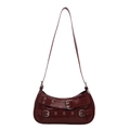 Vintage burgundy faux leather shoulder bag with punk buckles and silver hardware - Red