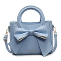 Elegant light blue PU leather handbag with large decorative bow and top handle - Blue