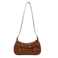 Borsa baguette chic in pelle PU marrone scuro con fibbie metalliche stile punk Y2K - Marrone