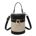Bucket-Bag im Kontrast-Design aus Canvas und Leder mit goldenen Reißverschlüssen - Schwarz