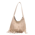 Retro cream hobo bag with tiered fringe tassels and textured PU leather shoulder strap - White