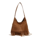 Retro caramel brown fringe tote bag with large capacity and bohemian tassels - Brown