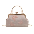 Rosa Brokat-Stickerei Handtasche mit 3D-Schmetterling und goldener Metallkette - Rosa
