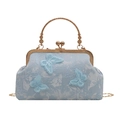 Hellblaue Jacquard-Umhängetasche mit 3D-Schmetterlingsstickerei und Goldverschluss - Blau
