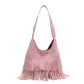 Chic pink half-moon crossbody bag featuring long stylish tassels and shoulder strap - Pink