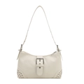 Borsa a spalla beige alla moda in pelle con grande fibbia argento e dettagli rivetti - Bianco