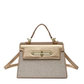 Elegant gold metallic structured handbag with top handle and crossbody strap for women - Gold