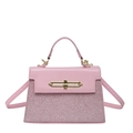 Pink faux leather crossbody square bag with glitter texture and gold metal buckle - Pink